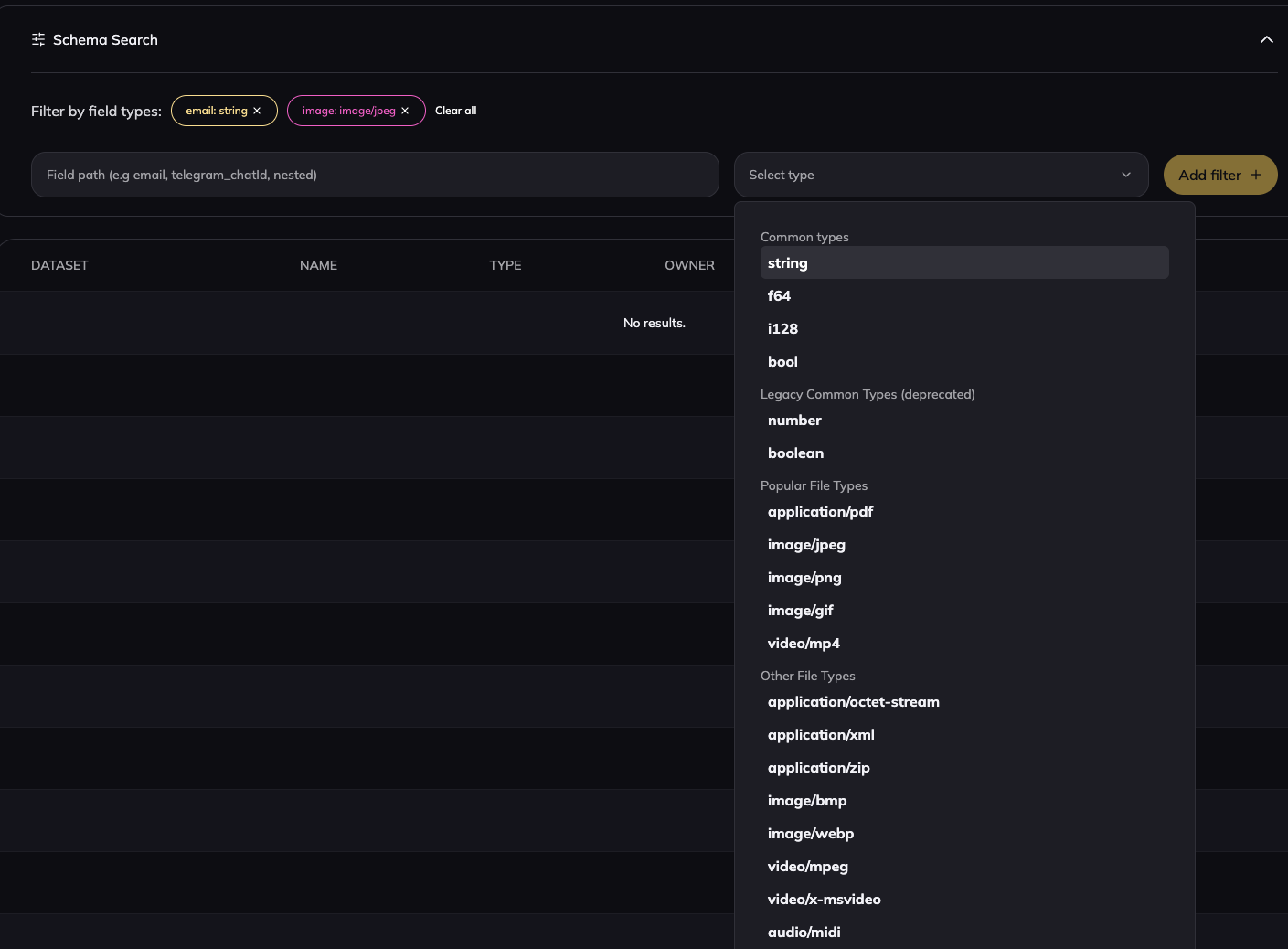 asset Types Advance Filter View